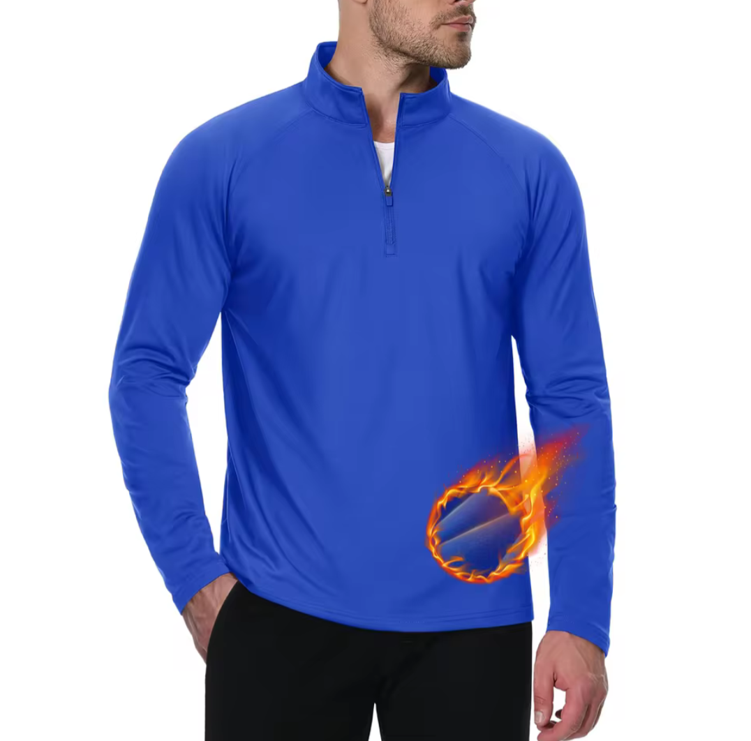 GolfThing royal blue moisture wick quarter zip thermal golf sweater with stretch performance and thermal insulation