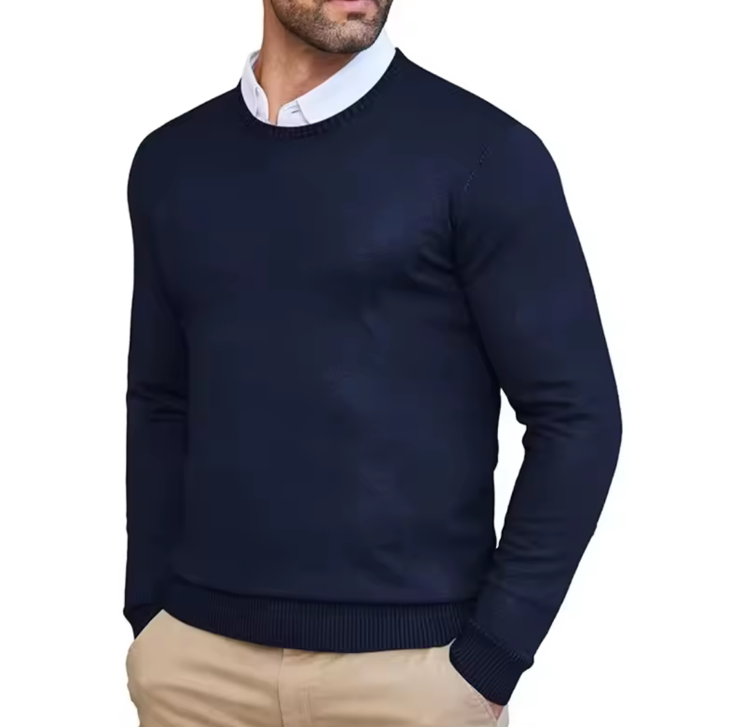 GolfThing Heritage Knit navy round neck golf sweater on mannequin