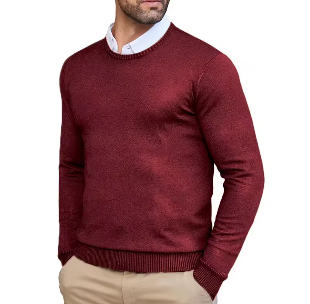 GolfThing Heritage Knit round neck golf sweater in wine red with premium breathable fabric and classic design