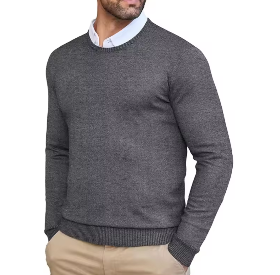Dark grey GolfThing Heritage Knit round neck golf sweater on a white background