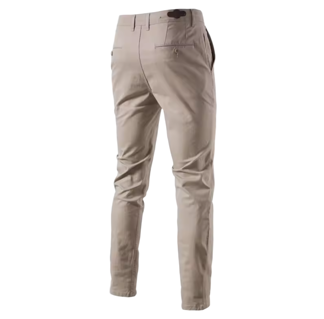 GolfThing Classic slim fit cotton golf trousers in khaki with stretch fabric and flat-front chino styling
