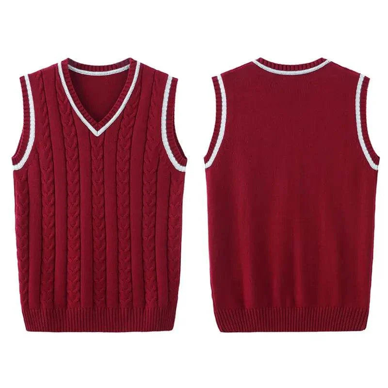 Red Men's GolfThing sleeveless V-neck sweater vest with cable knit design