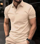 Men’s GolfThing Slim Polo Shirt in khaki with classic lapel collar and short sleeves