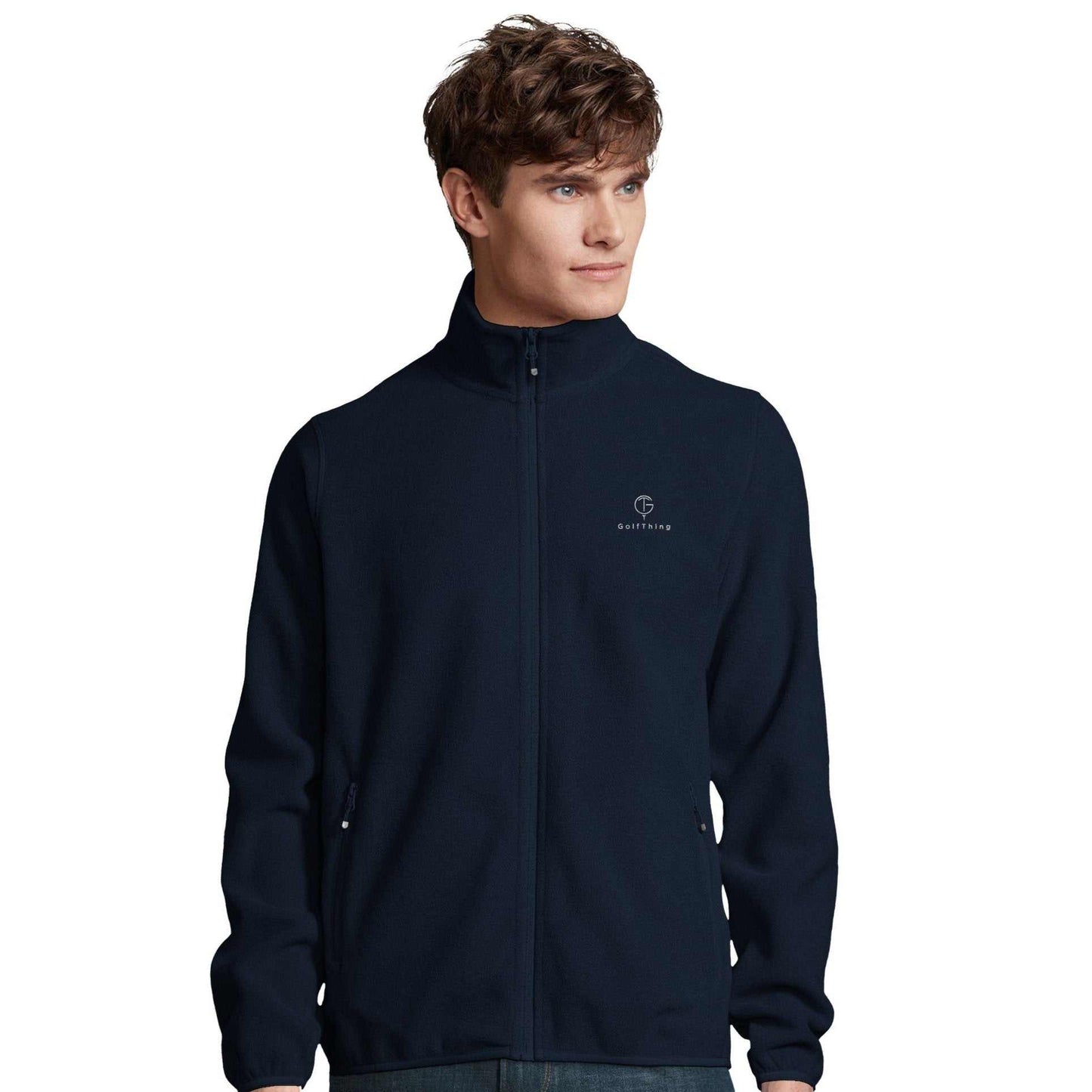 Men's GolfThing Eco-Friendly Fleece Jacket in navy blue made from recycled polyester with full zip and zip pockets