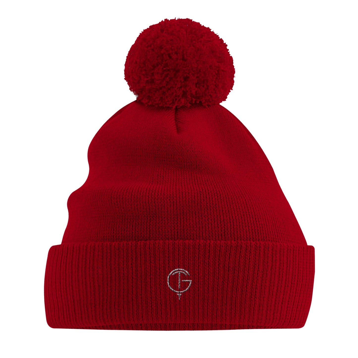 Classic red eco-friendly bobble hat made from organic cotton with ribbed cuff and pom pom