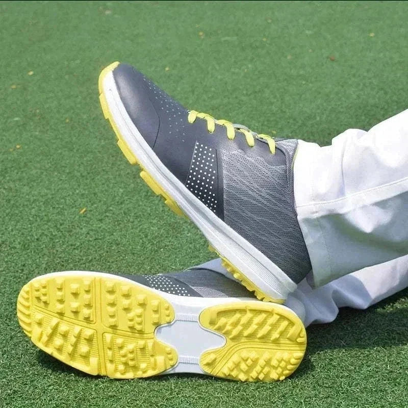 Black GolfThing waterproof spikeless golf shoes with non-slip sole and mesh rubber construction