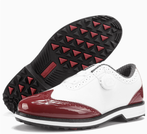 GolfThing Classic Brogue spikeless golf shoes with laceless twist-dial closure and genuine leather upper for versatile grip and comfort