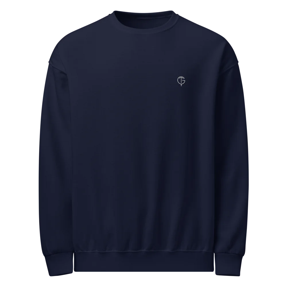 GolfThing Crew-Neck Sweatshirt navy blue on mannequin, soft cotton-polyester blend golf sweater