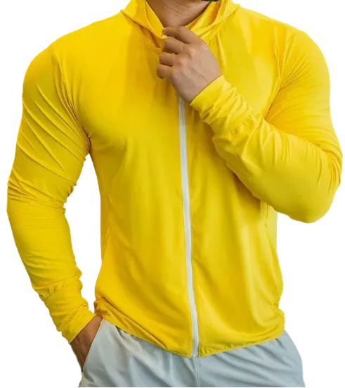 Lightweight hooded golf jacket with full zipper and UV protection