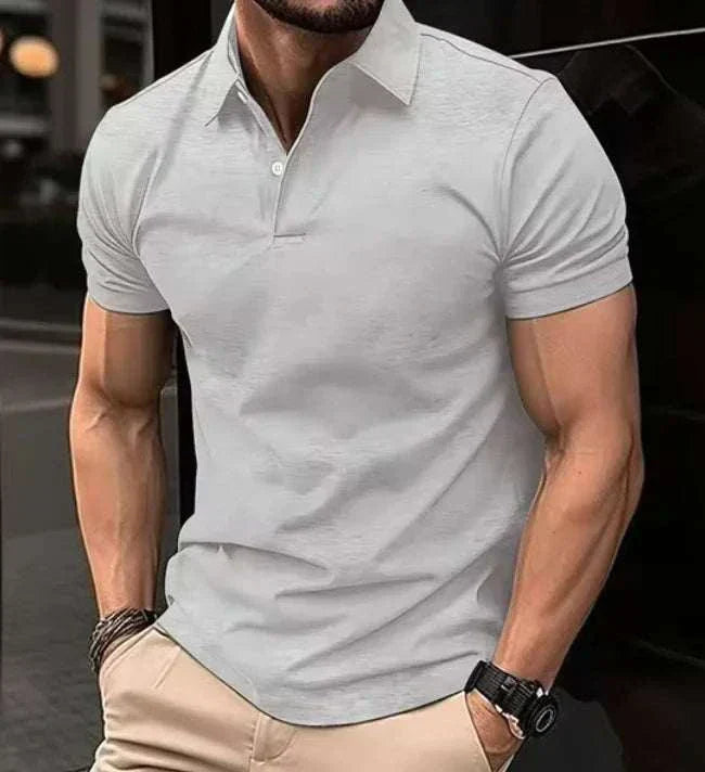 Men’s GolfThing Slim Polo Shirt in navy blue with classic lapel collar and button detailing