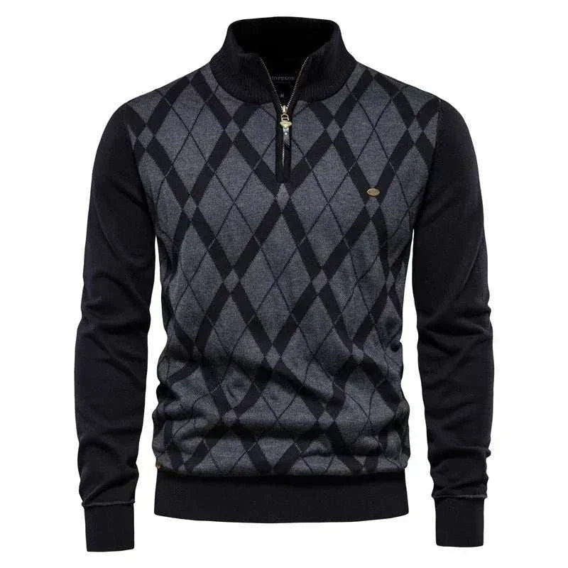 GolfThing Patterned Quarter Zip Golf Jumper - Coffee