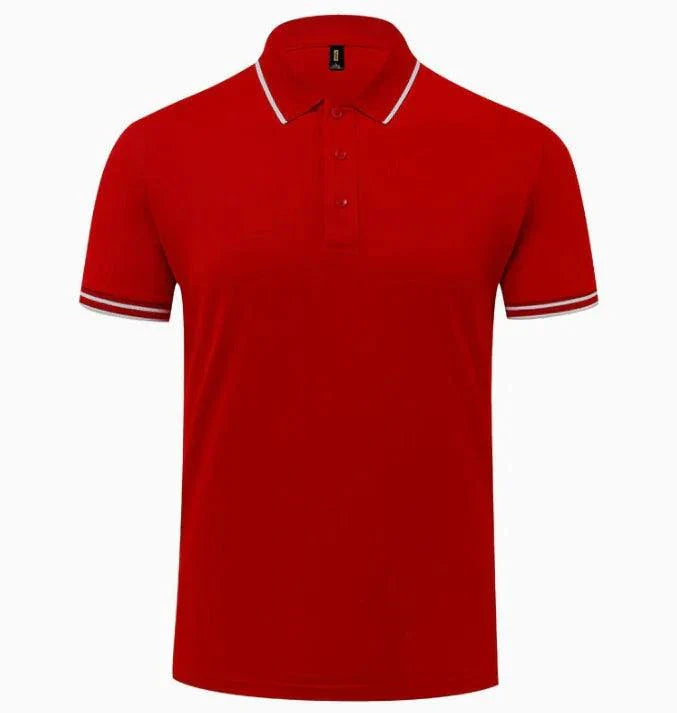 Dark navy blue GolfThing PureForm breathable polyester golf polo shirt with moisture-wicking and stretch fit features