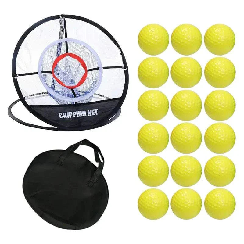 Golf chipping net with 18 foam balls for indoor and outdoor practice