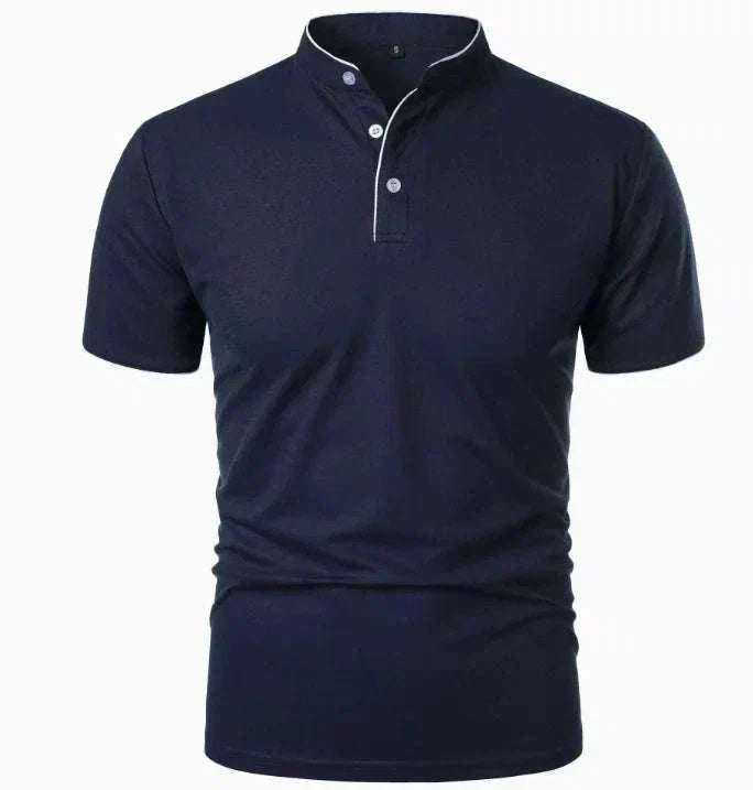 Pink GolfThing stand-up collar golf polo shirt with moisture-wicking fabric and athletic fit
