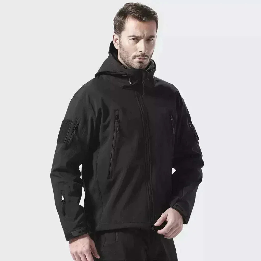 GolfThing all-weather softshell golf jacket with hood and zippered pockets for outdoor activities