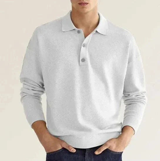Light grey GolfThing Button Collar Sweater with button collar, breathable polyester, and relaxed fit for golf and casual wear