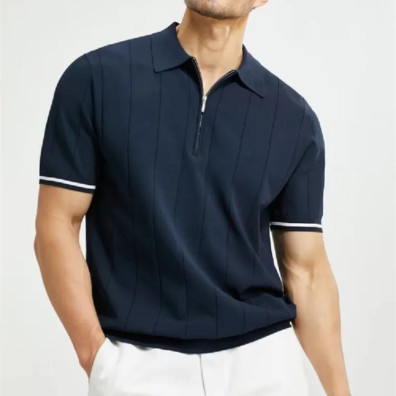 GolfThing Links Heritage Zipper Golf Polo Navy