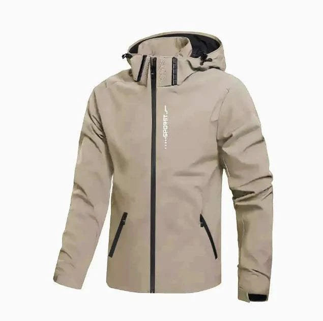 GolfThing men’s waterproof red golf windbreaker jacket with adjustable hood and zippered pockets