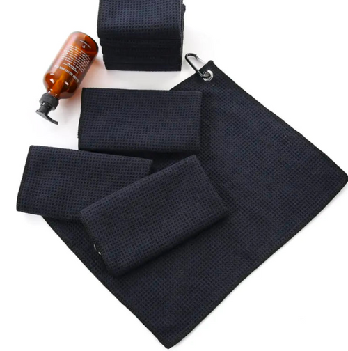 Essential Golf Gift Bundle - Towel + Cleaning Brush + Pack 50 Height Adjustable Tees
