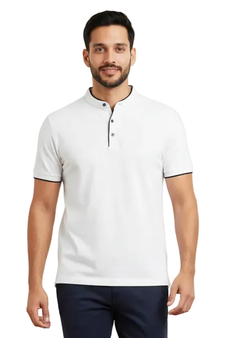 GolfThing Stand-Up Collar Golf Polo Shirt - White