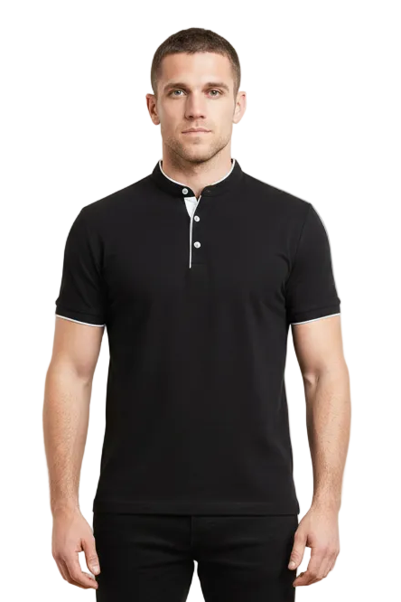 GolfThing Stand-Up Collar Golf Polo Shirt - Black