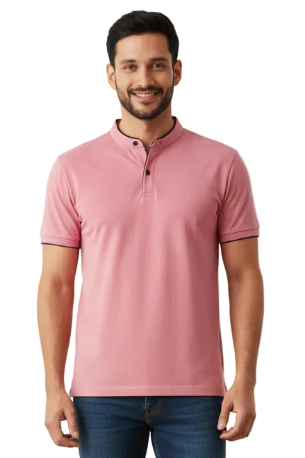 GolfThing Stand-Up Collar Golf Polo Shirt - Pink