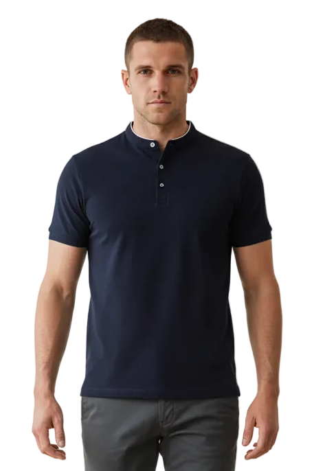 GolfThing Stand-Up Collar Golf Polo Shirt - Navy