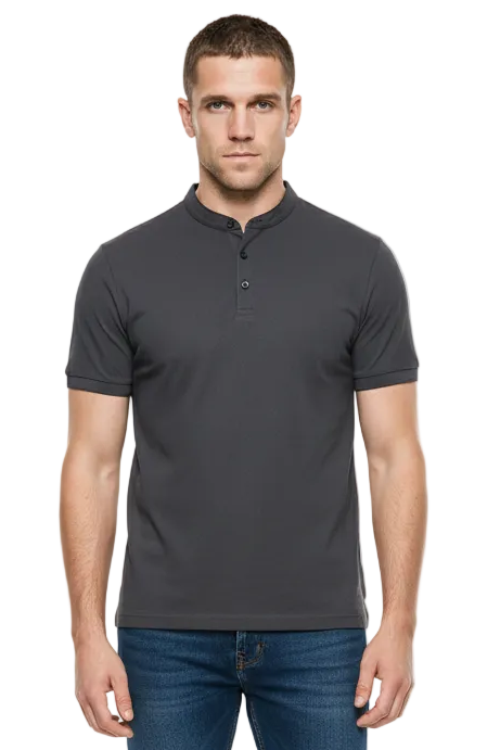 GolfThing Stand-Up Collar Golf Polo Shirt - Dark Grey