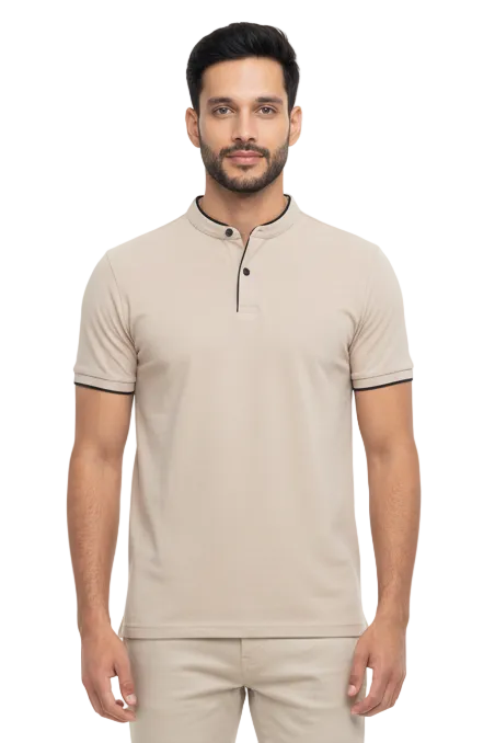 GolfThing Stand-Up Collar Golf Polo Shirt - Light Grey