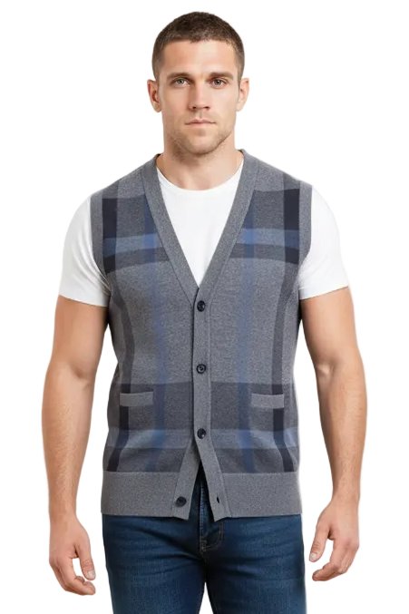 GolfThing Essential Plaid Cardigan Vest