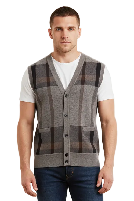 GolfThing Essential Plaid Cardigan Vest