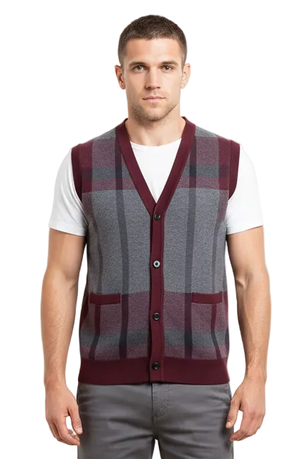 GolfThing Essential Plaid Cardigan Vest