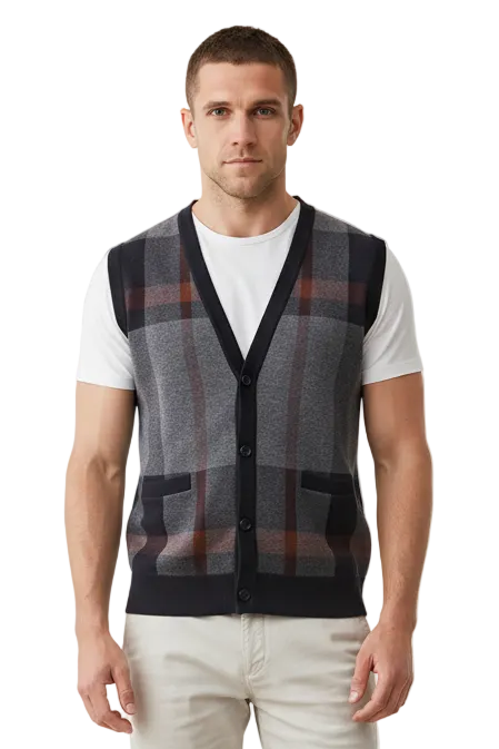 GolfThing Essential Plaid Cardigan Vest