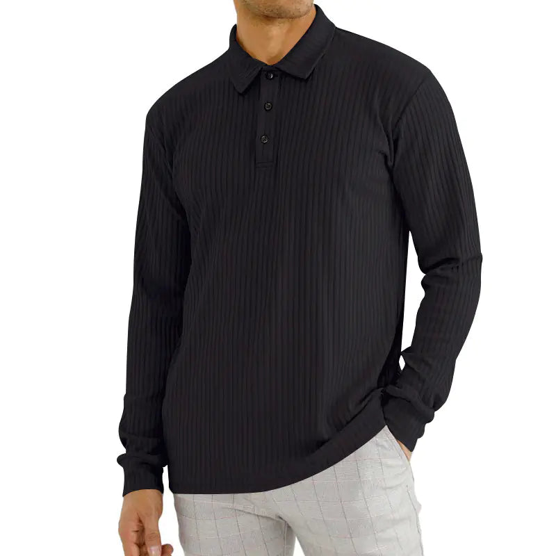 GolfThing Men's Smart Collared Jumper - Vertical Striped Golf Jumper - Black