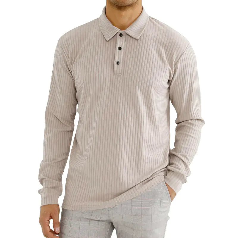 GolfThing Men's Smart Collared Jumper - Vertical Striped Golf Jumper - Black