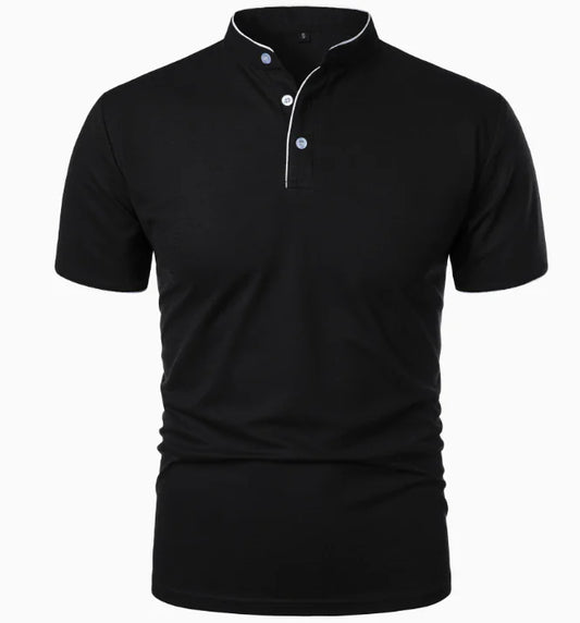 GolfThing Stand-Up Collar Golf Polo Shirt - Black