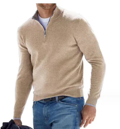 GolfThing Men's Quarter Zip Jumper - Costello Golf Jumper Khaki
