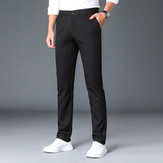 GolfThing Winter Golf Trousers in black smooth fabric, with a slim tailored fit, belt loops and side pockets.