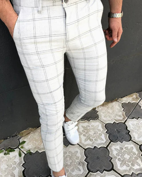 GolfThing Check Print Slim Fit Golf Chinos - Brown