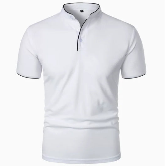 GolfThing Stand-Up Collar Golf Polo Shirt - White