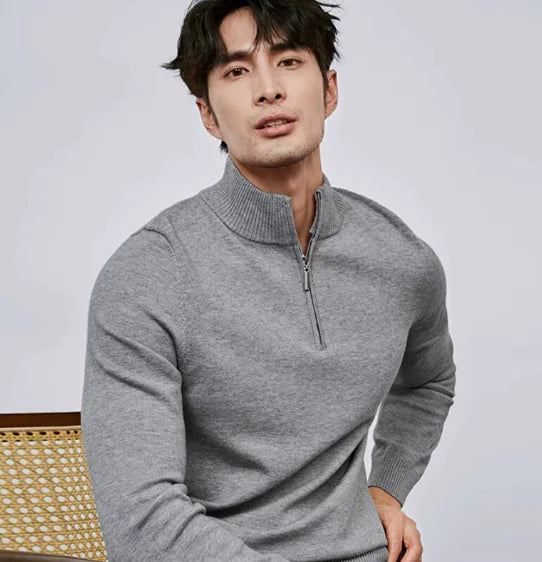 GolfThing Men’s Half Zip Knit Golf Sweater – Grey