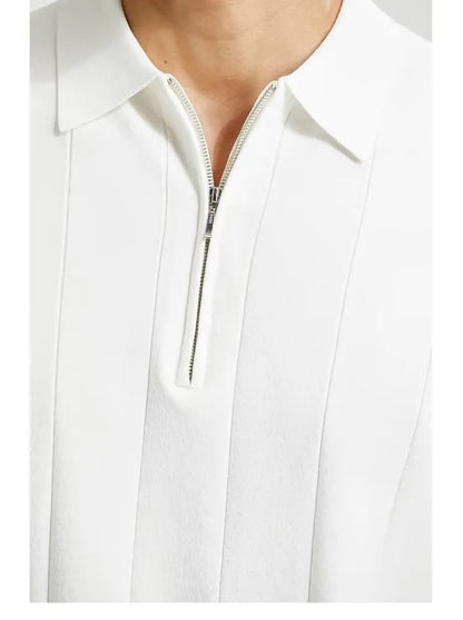 GolfThing Links Heritage Zipper Golf Polo White