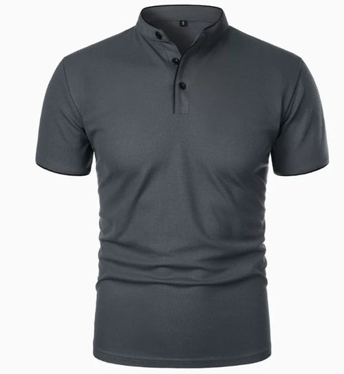 GolfThing Stand-Up Collar Golf Polo Shirt - Dark Grey