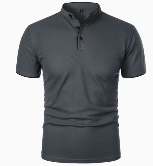GolfThing Stand-Up Collar Golf Polo Shirt - Dark Grey