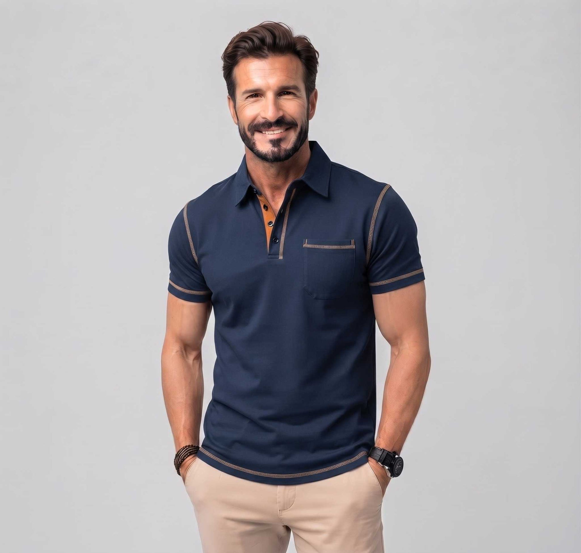 Men's GolfThing polo shirt with moisture-wicking fabric and detailed sleeve design