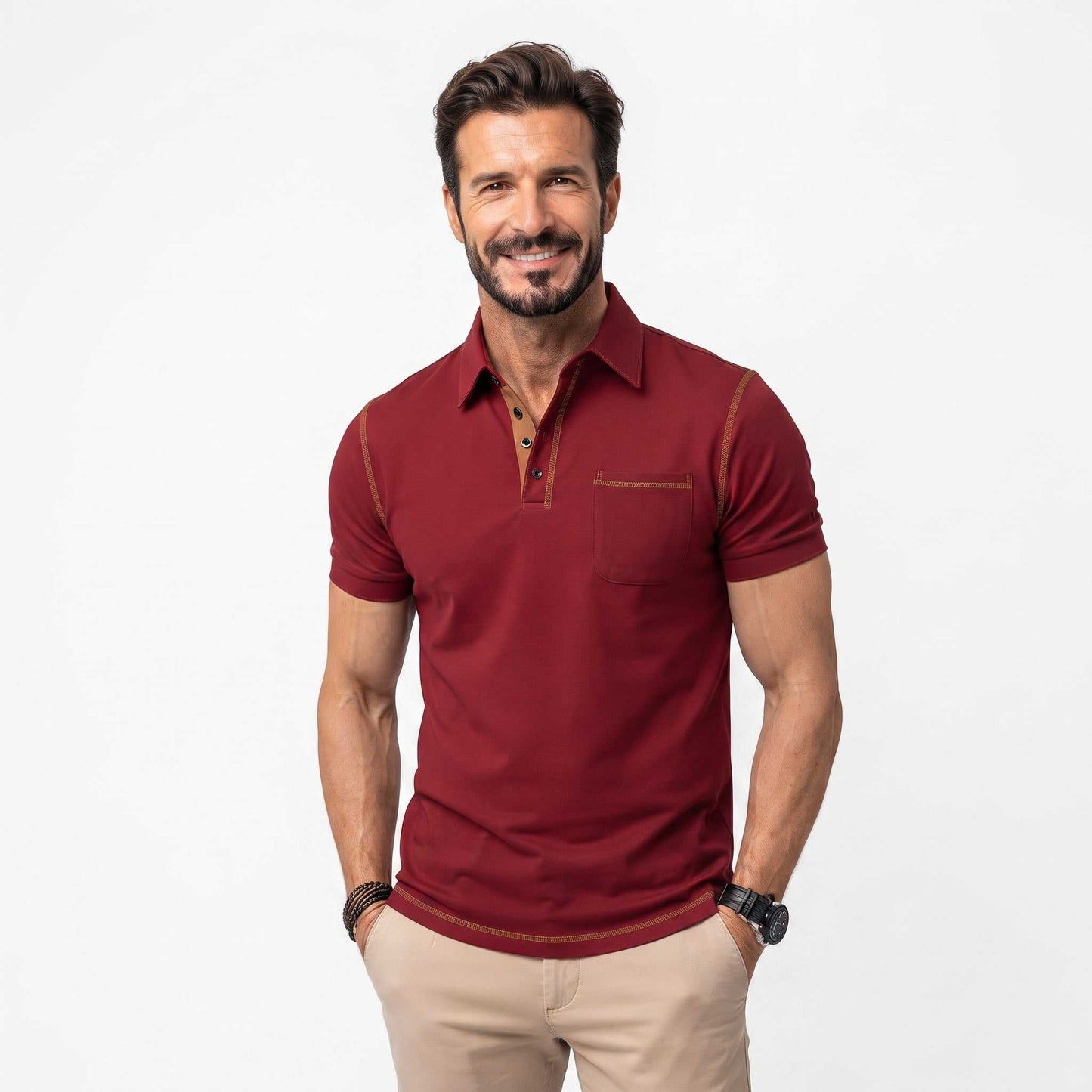 Men's GolfThing polo shirt with moisture-wicking fabric and detailed sleeve design
