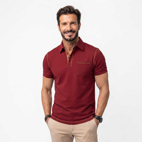Men's GolfThing polo shirt with moisture-wicking fabric and detailed sleeve design