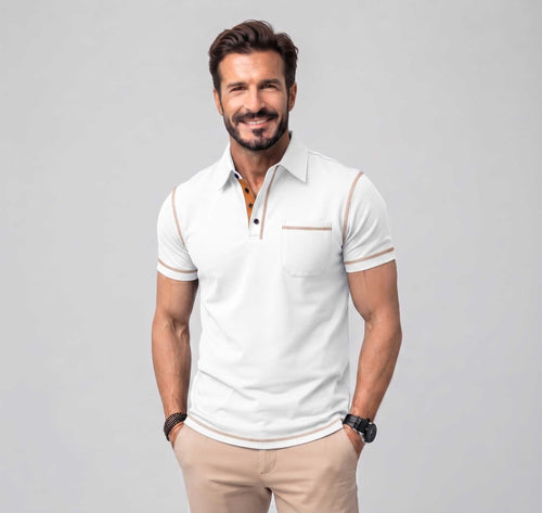 Men's GolfThing polo shirt with contrast trim and chest pocket designed for performance and comfort on the golf course