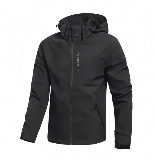 Black golf jacket with a brand logo on a white background