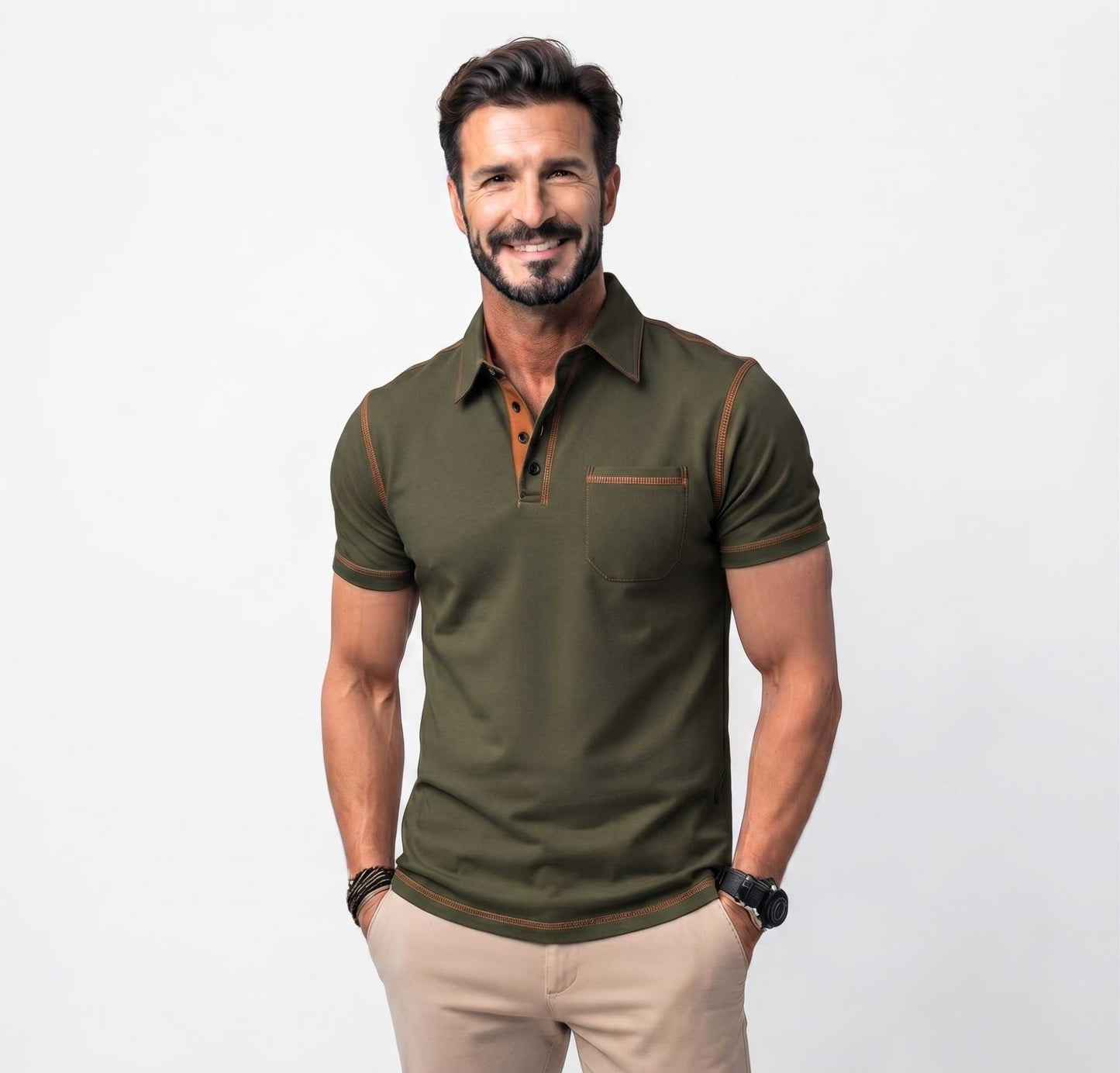Men's GolfThing polo shirt with moisture-wicking fabric and detailed sleeve design